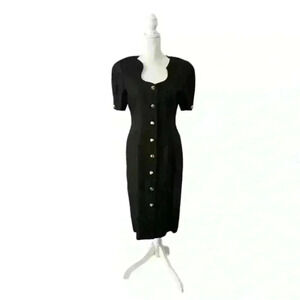 Black Midi Dress with Hold Buttons Vintage Adele Simpson Size 10